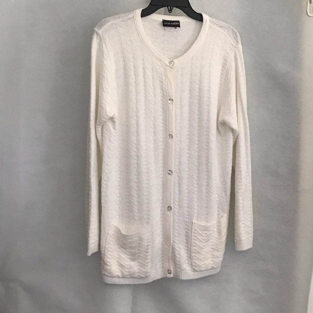 Classic White Cable Knit Cardigan Sweater -